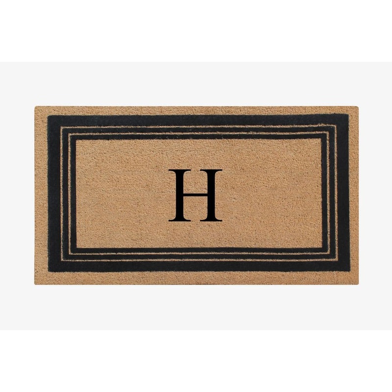 A1 Home Collections A1HC Flock Beige 24 in x 39 in Natural Coir Thin-Profile Non-Slip Durable Large Outdoor Monogrammed H Doormat 200021-BR-FL-H