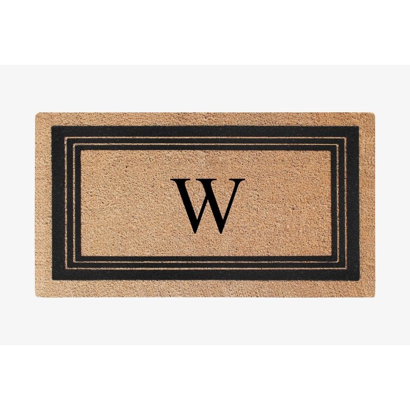 A1 Home Collections A1HC Flock Black/Beige 18 in x 30 in Natural Coir Thin-Profile Non-Slip Outdoor Durable Monogrammed W Doormat A1HOME200176-W