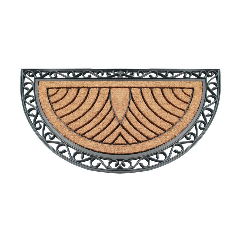 A1 Home Collections A1HC Half Round Striped Black/Beige 30 in. x 48 in. Rubber and Coir Non-Slip Backing Double Door Doormat A1HOME200083-BL
