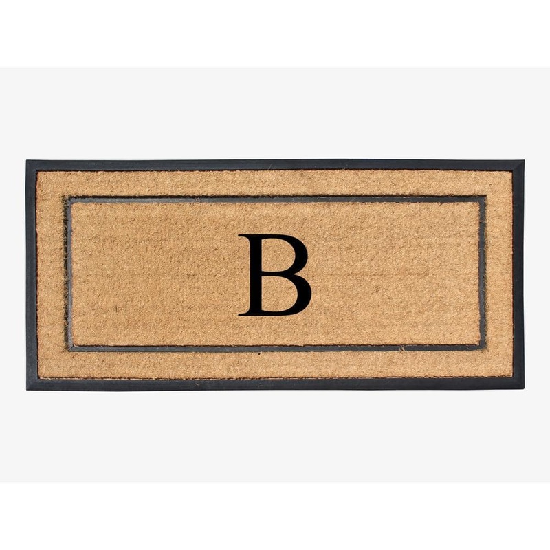 A1 Home Collections A1HC Heavy Duty Frame Molded Double Door Mat Black/Beige 24 in. x 48 in. Rubber and Coir Monogrammed B Door Mat A1HOME200171-B