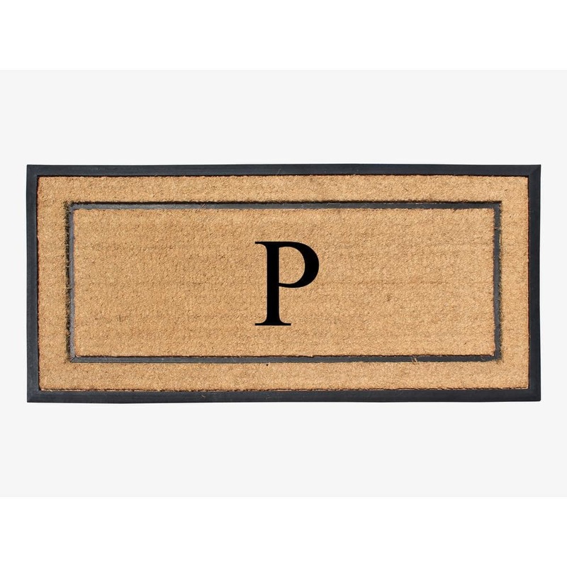 A1 Home Collections A1HC Heavy Duty Frame Molded Double Door Mat Black/Beige 24 in. x 48 in. Rubber and Coir Monogrammed P Door Mat A1HOME200171-P