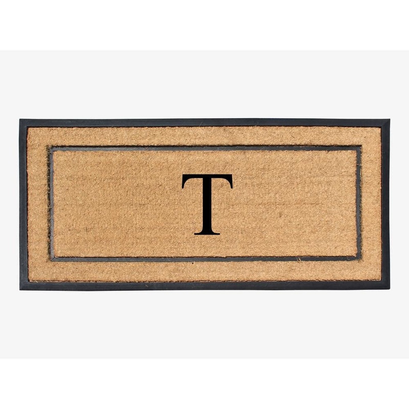 A1 Home Collections A1HC Heavy Duty Frame Molded Double Door Mat Black/Beige 24 in. x 48 in. Rubber and Coir Monogrammed T Door Mat A1HOME200171-T
