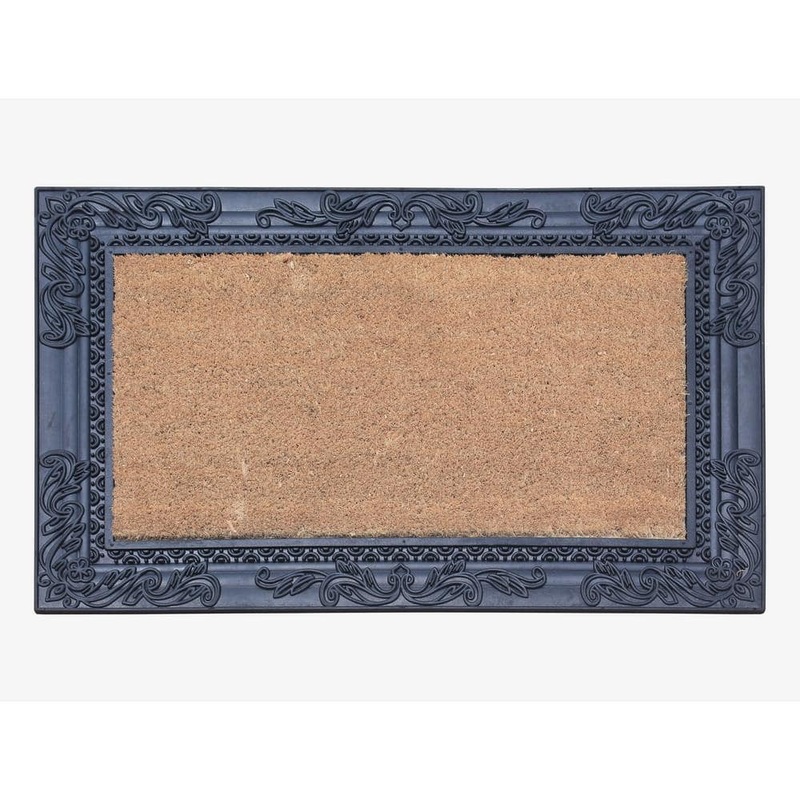 A1 Home Collections A1HC Sketch Border Black/Beige 24 in. x 36 in. Rubber and Coir Heavy Duty, Easy to Clean Outdoor Doormat RC186-BL-24X36