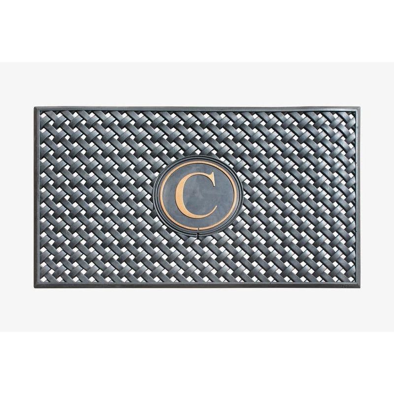 A1 Home Collections A1HC Weave Black/Bronze 24 in x 39 in 100% Rubber Thin Profile Outdoor Durable Monogrammed C Doormat A1HOME200174-C
