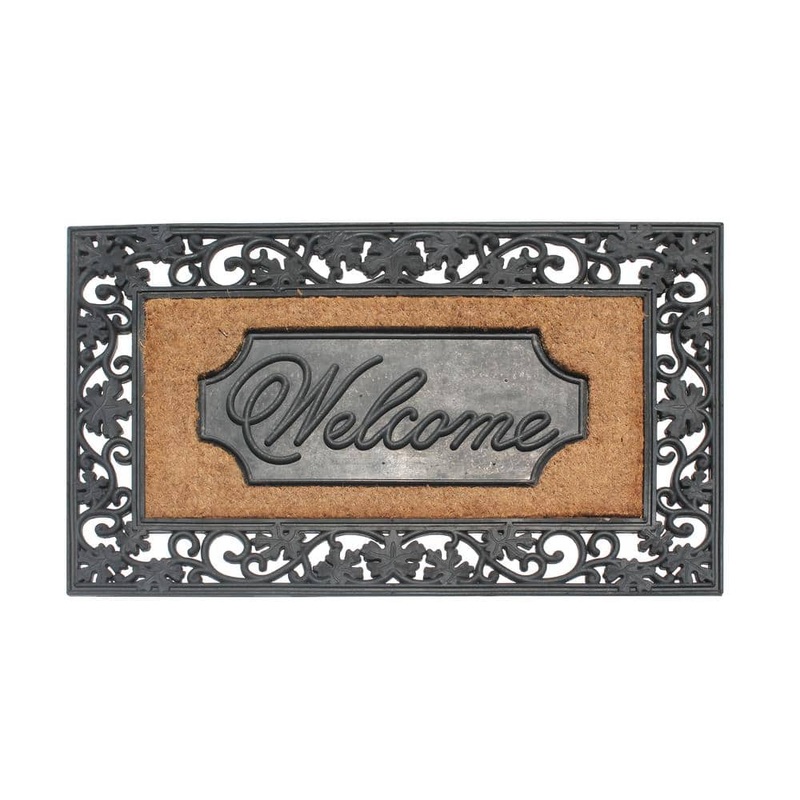A1 Home Collections A1HC Welcome Floral Border Black 23 in x 38 in Rubber and Coir Dirt Trapper Large Doormat A1HOME200029-BL