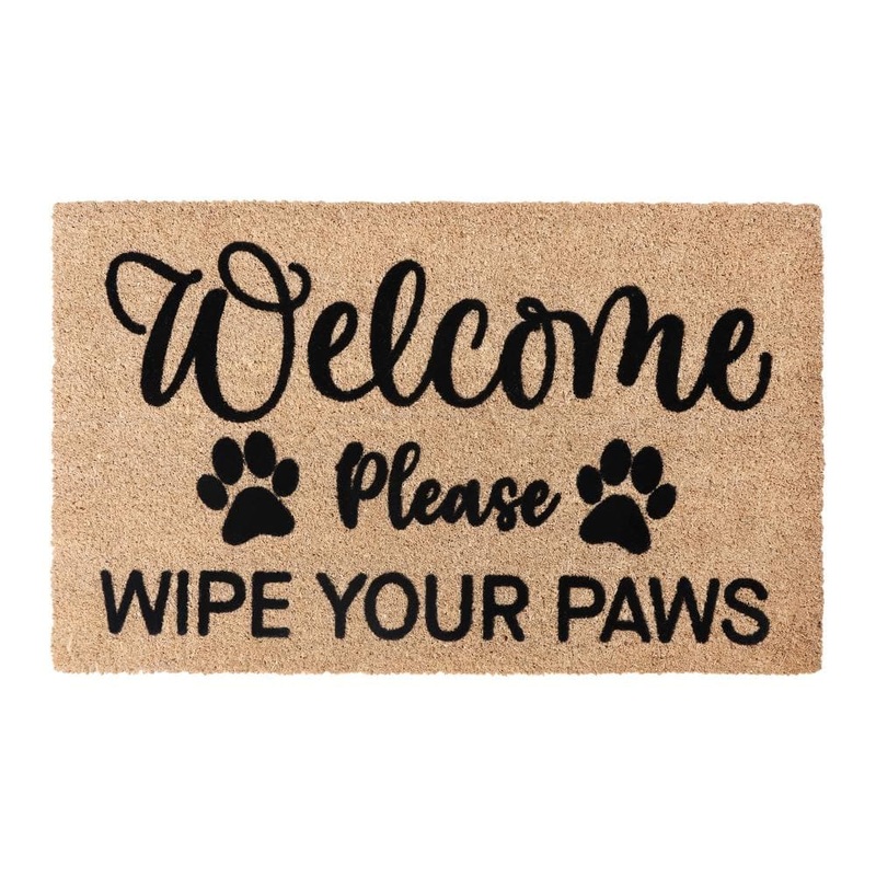 A1 Home Collections A1HC Welcome Paws Black 24 in. x 36 in. Natural Coir Heavy Duty Non Slip PVC Backing Outdoor Welcome Mat A1HC228-24X36