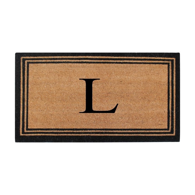 A1 Home Collections Black/Beige 24 in. x 39 in. Coir PVC Classic Border Heavy Duty Boot Scrapper Monogrammed L Door Mat 200021BR-24X39L