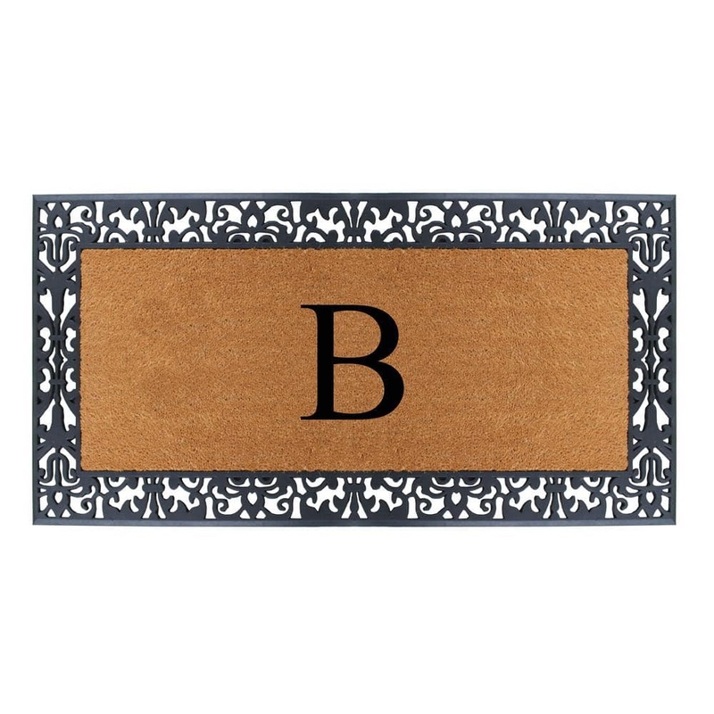 A1 Home Collections Floral Border Paisley Black 30 in. H x 60 in. H Rubber and Coir Monogrammed B Door Mat A1HOME200112B