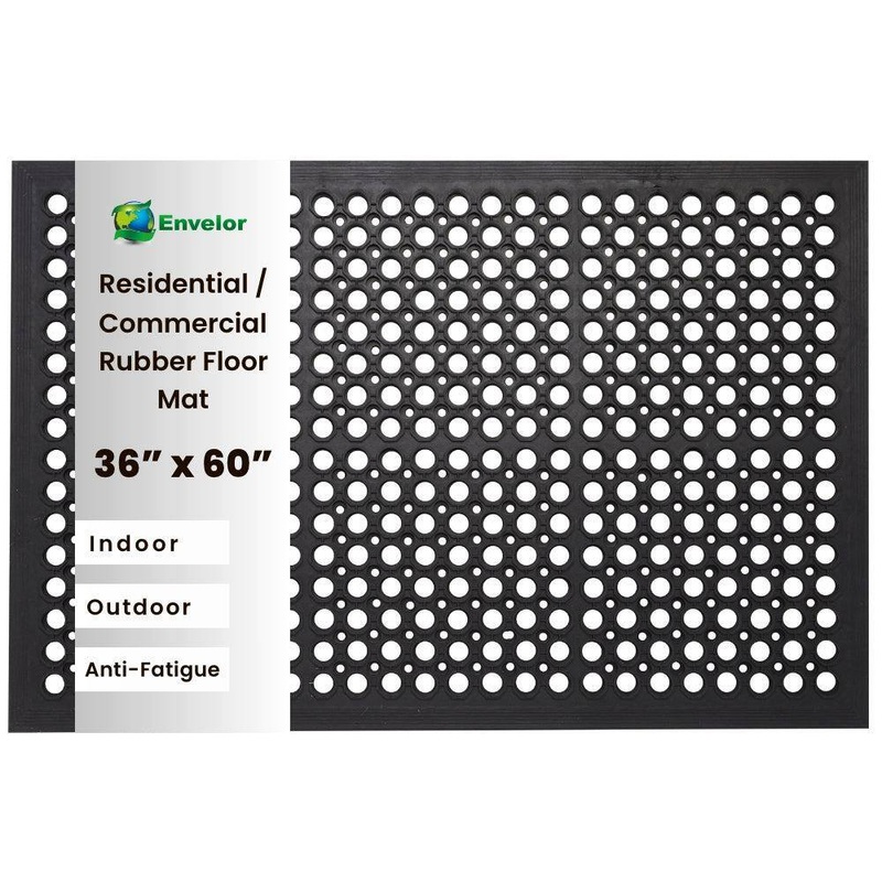 Envelor Anti Fatigue Black 36 in. x 60 in. Rubber Non-Slip Commercial Floor Mat EN-RM-3660