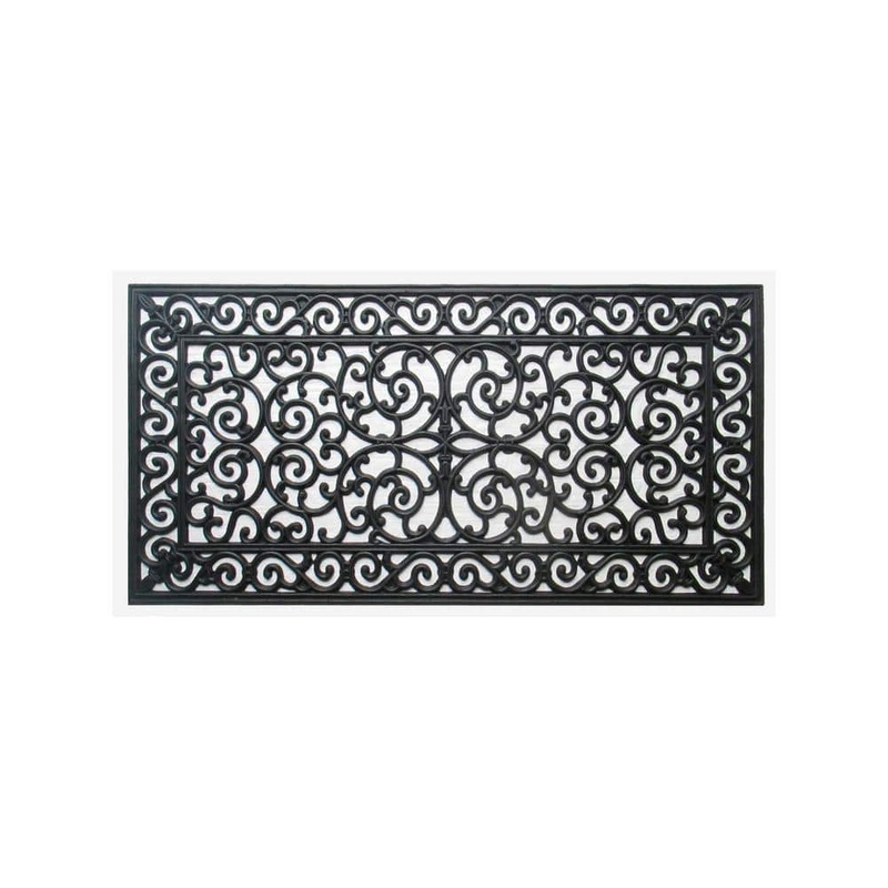 Unbranded A1HC First Impression Audie Black 24 in. x 48 in. Rubber Non-Slip Double Border Outdoor Door Mat RI2002