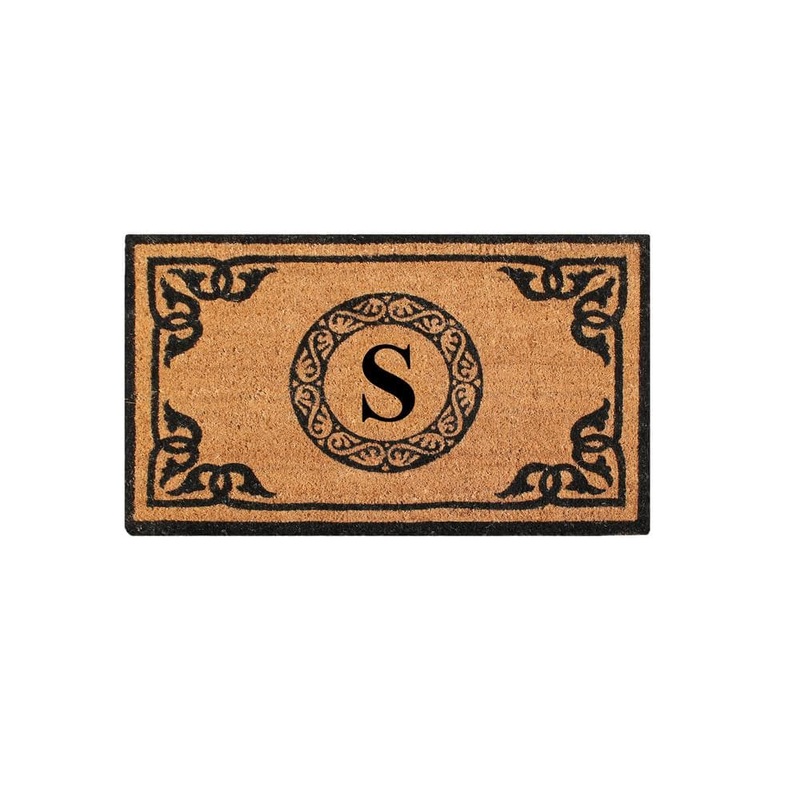 Unbranded A1HC First Impression Hand Crafted Geneva 24 in. x 39 in. Coir Double Border Monogrammed S Non-Slip Outdoor Door Mat PT3006S