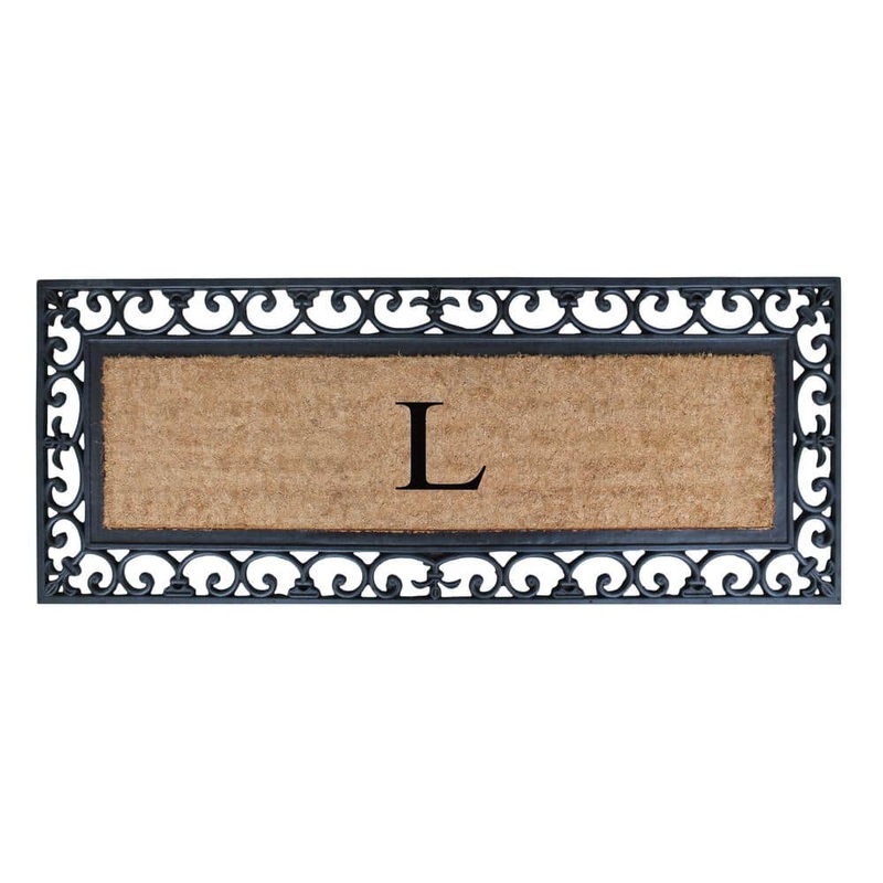Unbranded A1HC First Impression Myla 17.7 in. x 47.25 in. Rubber and Coir Monogrammed L Non-Slip Outdoor Door Mat RC2004L