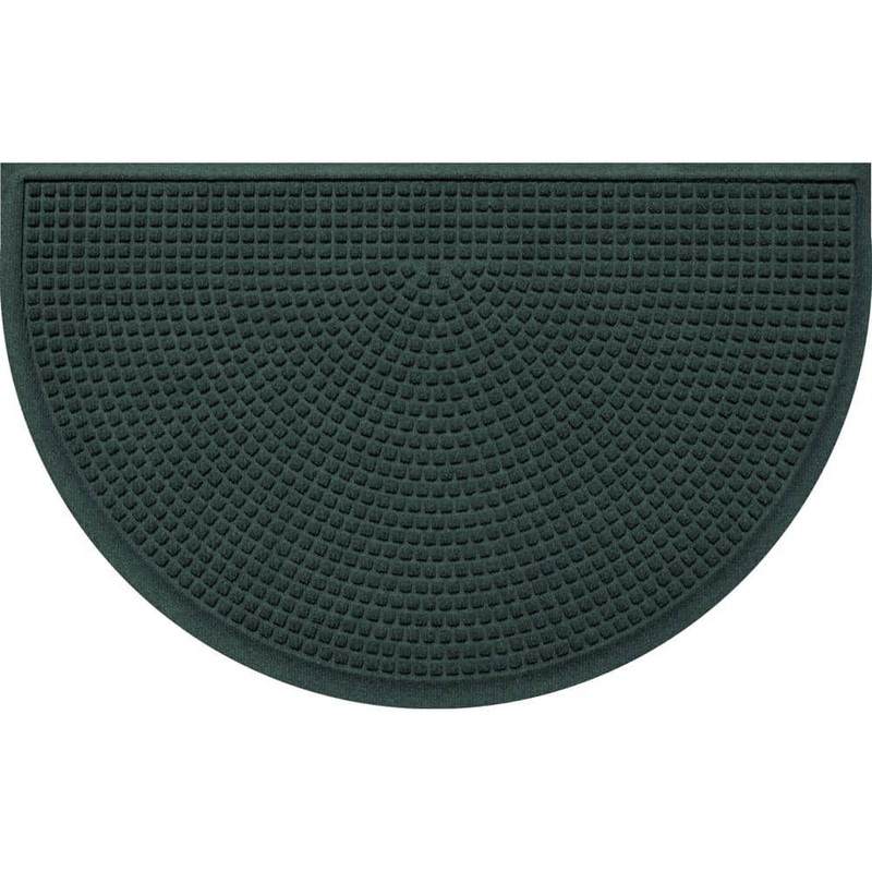 Unbranded Squares Evergreen 24 in. x 39 in. PET Polyester Half Round Non-Slip Indoor Outdoor Door Mat 20366592439