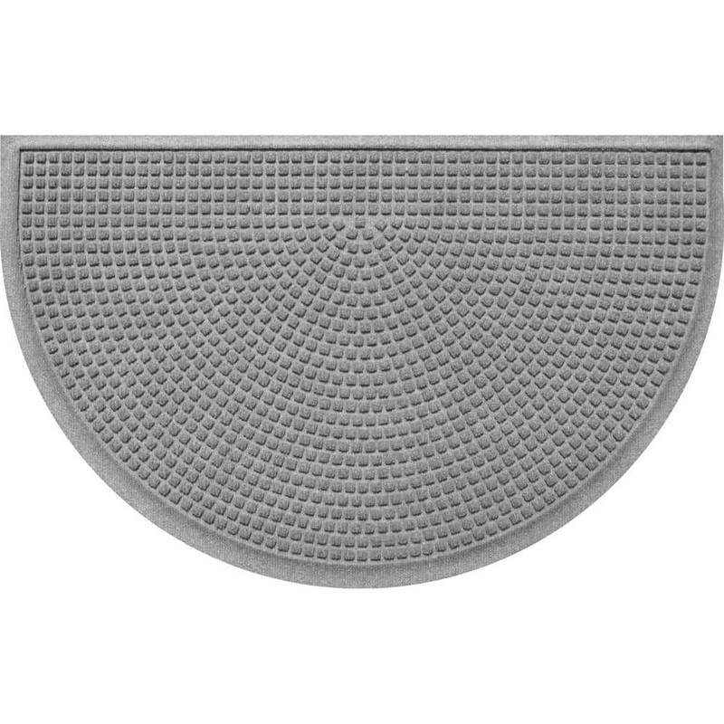 Unbranded Squares Medium Gray 24 in. x 39 in. PET Polyester Half Round Non-Slip Indoor Outdoor Door Mat 20366572439