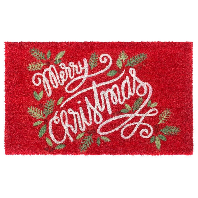Unbranded Welcome Berry Merry Christmas Red 18 in. x 30 in. Coir Non-Slip Outdoor Door Mat DM9826