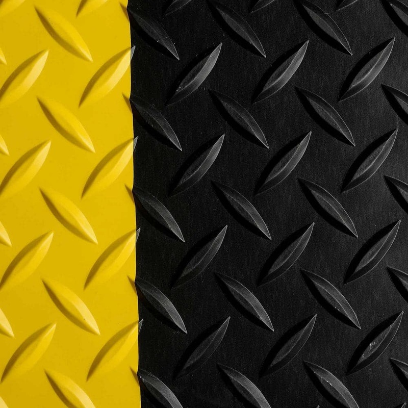 Workforce Black w/Yellow Border 24 in. x 4 ft. Vinyl Diamond Plate Commercial Grade Matting 3DY-532-24-4C
