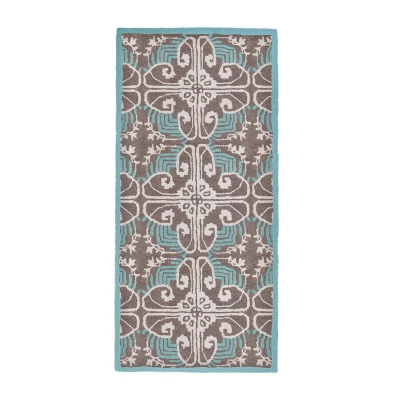 ACHLA DESIGNS Art Deco Classic Rectangular Hearth Rug, 56 Inch Long, Turquoise H-71