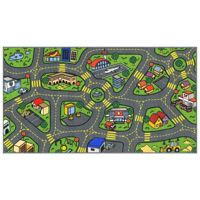Jungtier Multi-Color Kids and Children Bedroom and Playroom Retro City Traffic Car Road Educational and Game 2 ft.x5 ft. Area Rug KCP010032-2×5