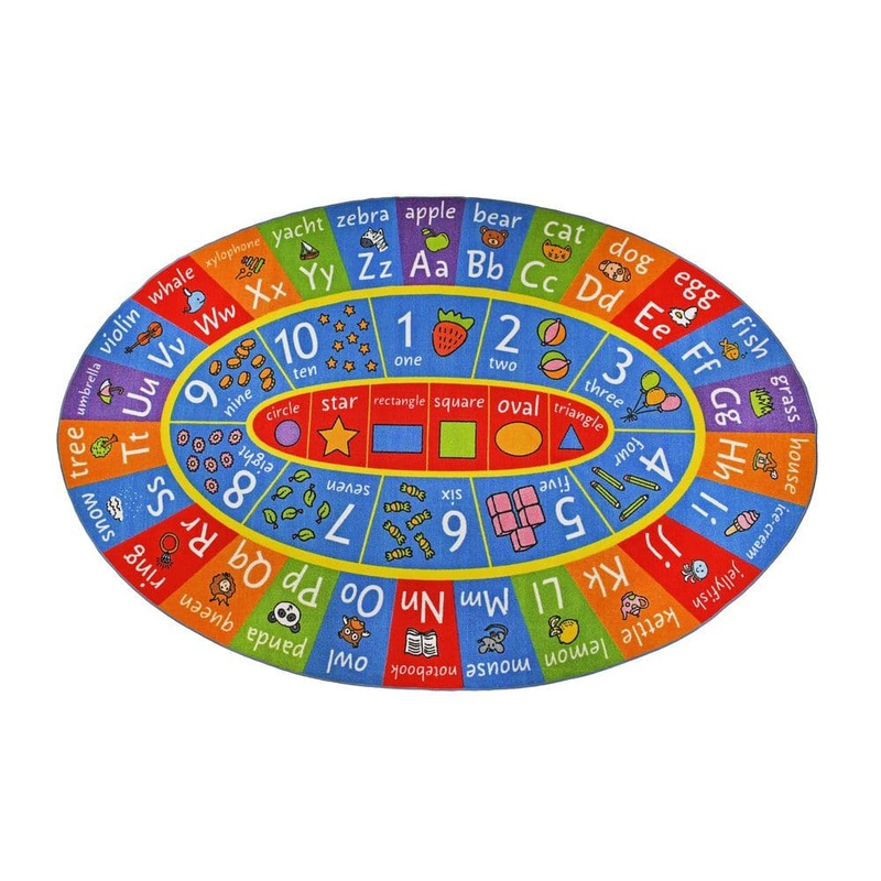KC CUBS Multi Color 5 ft. x 7 ft. Kids and Children Bedroom and Playroom Nursery ABC Alphabet, Numbers and Shapes Oval Area Rug KCP010033-5×7