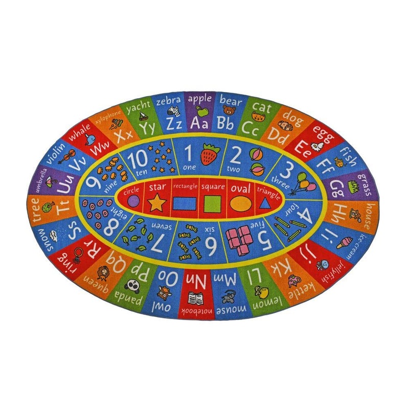 KC CUBS Multi-Color Boy Girl Kids Nursery Playroom or Bedroom ABC Alphabet Numbers and Shapes 3 ft. x 5 ft. Oval Area Rug Carpet KCP010033-3×5