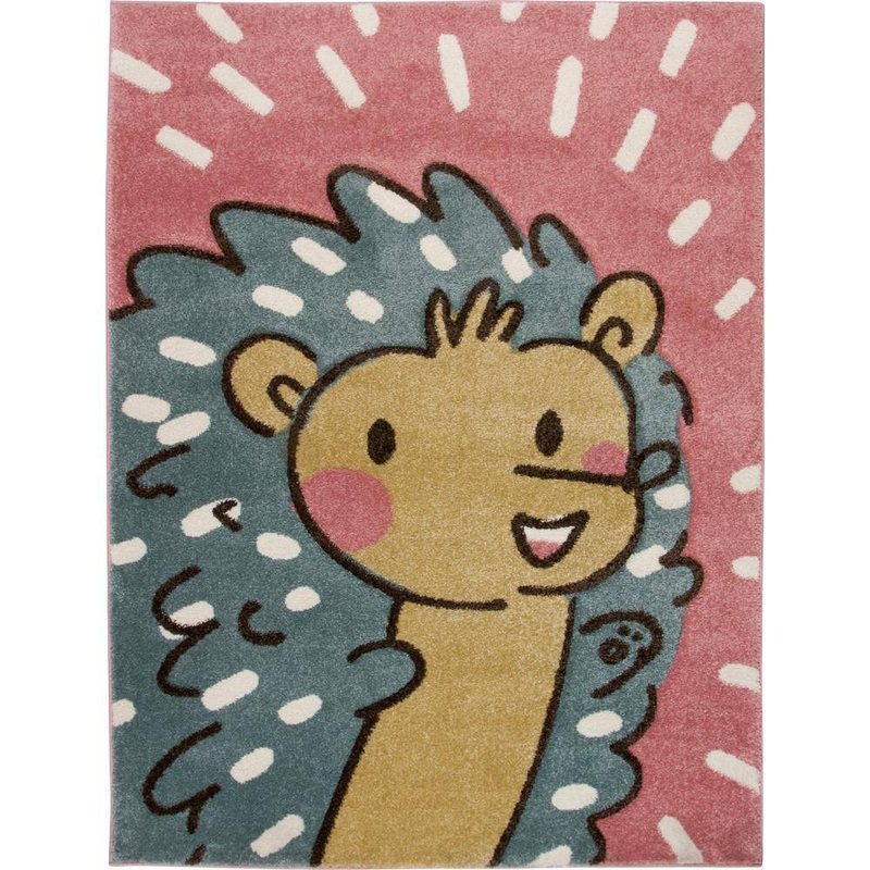 KC CUBS Multi-Color Boy Girl Kids Nursery, Playroom or Bedroom Animal Face Pink Huggable Hedgehog 5 ft. x 7 ft. Area Rug KCP010051-5×7