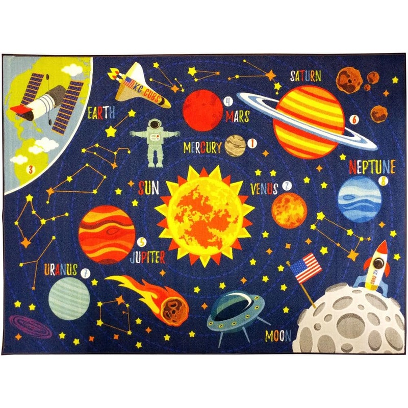 KC CUBS Multi-Color Kids and Children Bedroom Playroom Space Safari Road Map Educational Learning 5 ft. x 7 ft. Area Rug KCP010024-5×7