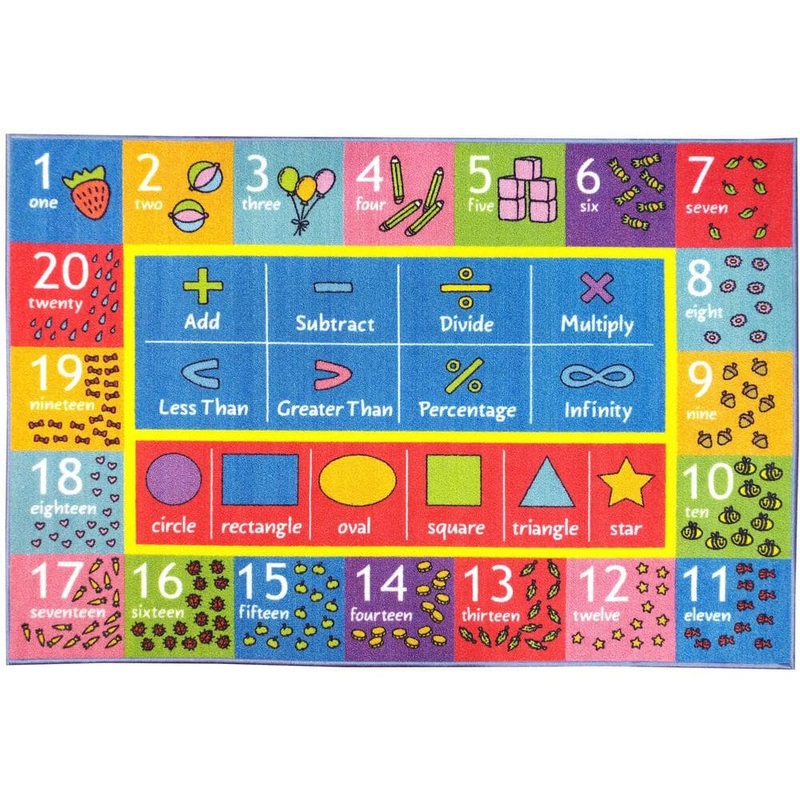 KC CUBS Multi-Color Kids Children Bedroom Math Symbols Numbers and Shapes Educational Learning 3 ft. x 5 ft. Area Rug KCP010020-3×5
