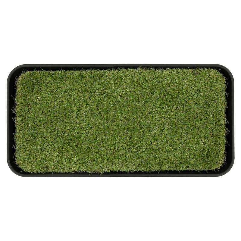 Ottomanson Pet Training Collection Non-Slip Easy Clean Indoor/Outdoor Tray with Reusable Grass Pad, 15 in. x 30 in., Green PET800-12X28