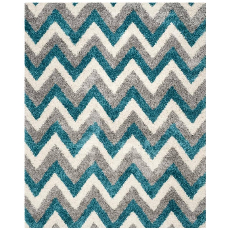 SAFAVIEH Kids Shag Ivory/Blue 8 ft. x 10 ft. Chevron Area Rug SGK568C-8