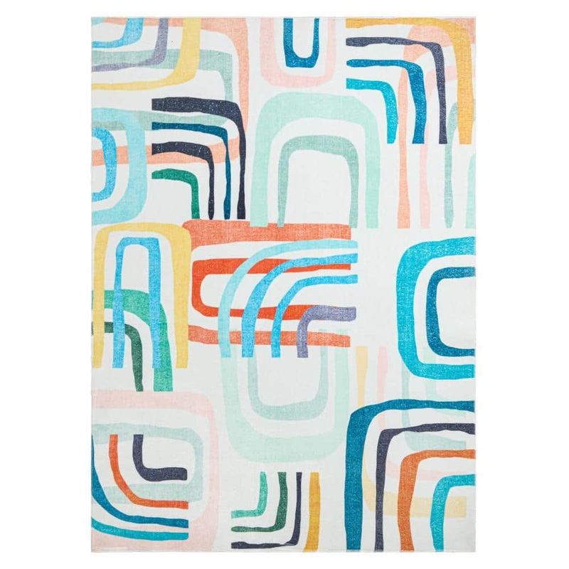 TOWN & COUNTRY PLAY Jovie Rainbow Blue/Multi 6 ft. x 9 ft. Party Indoor Kids Machine Washable Area Rug 2A-293616-336