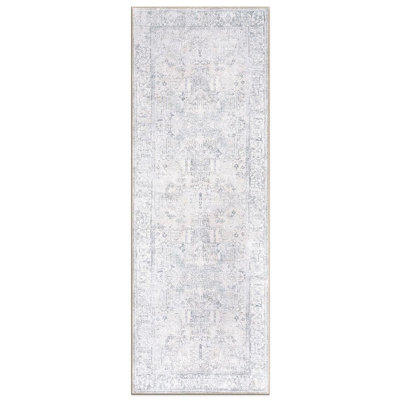 World Rug Gallery Amber Blue 2 ft. 6 in. x 10 ft. Vintage Inspired Distressed Machine Washable Runner Rug 6031BLUE2X10