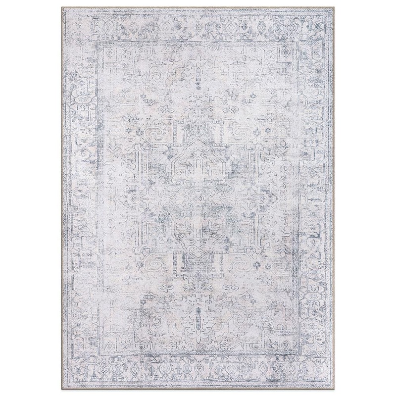 World Rug Gallery Amber Blue 3 ft. 3 in. x 5 ft. Vintage Inspired Distressed Machine Washable Area Rug 6031BLUE3X5