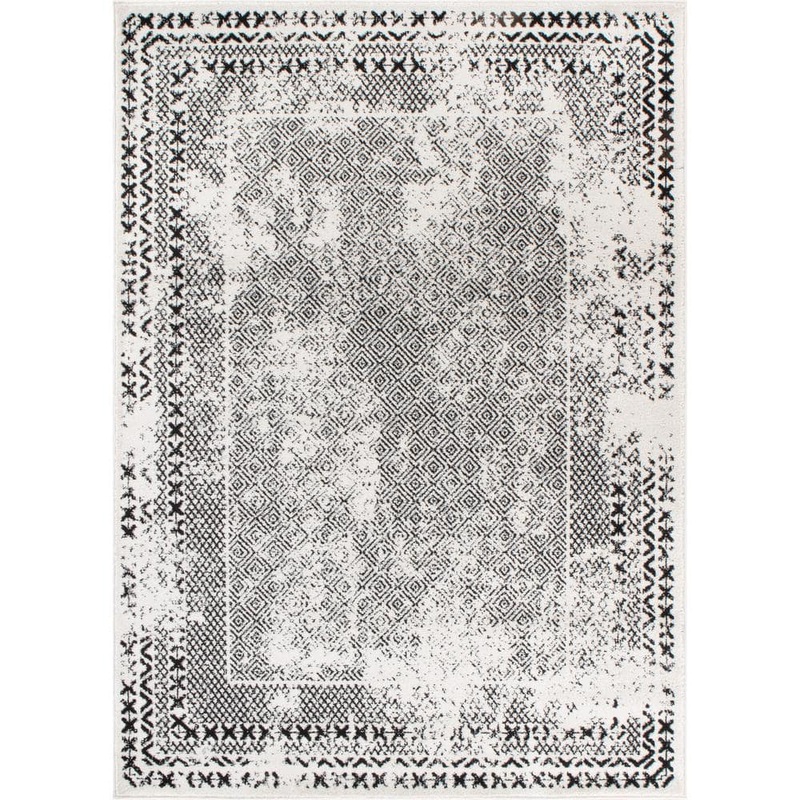 World Rug Gallery Bohemian Distressed Border 5’x7′ Black Area Rug 386BLACK5X7