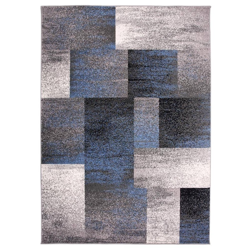 World Rug Gallery Contemporary Distressed Boxes Blue 5 ft. x 7 ft. Indoor Area Rug 956Blue5x8