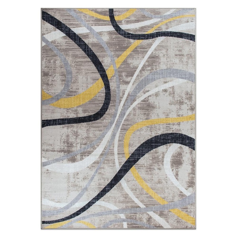 World Rug Gallery Contemporary Distressed Yellow 7 ft. 10 in. x 10 ft. Abstract Lines Non Slip Area Rug WR22YELLOW8X10