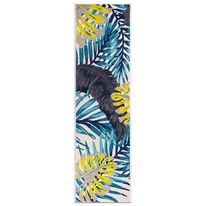 World Rug Gallery Contemporary Tropical Blue 2 ft. x 7 ft. Floral Leaves Non Slip Runner Rug WR26BLUE2X7