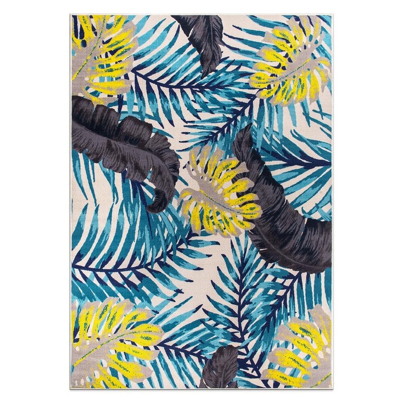 World Rug Gallery Contemporary Tropical Blue 7 ft. 10 in. x 10 ft. Floral Leaves Non Slip Area Rug WR26BLUE8X10
