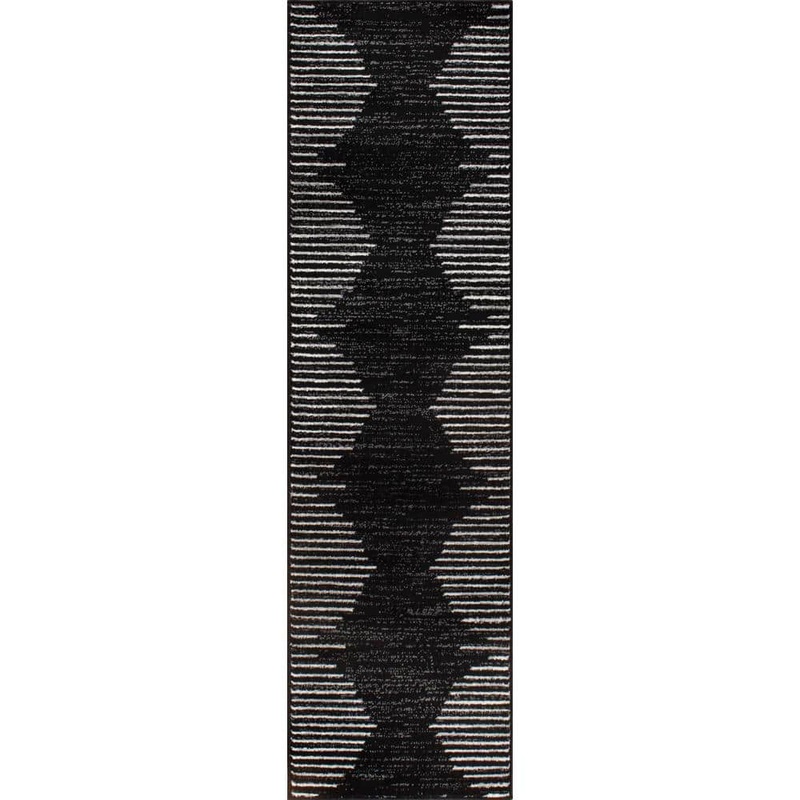 World Rug Gallery Fulton Black 2 ft. 7 in. x 8 ft. Bohemian Stripe Runner Rug 385BLACK27x8