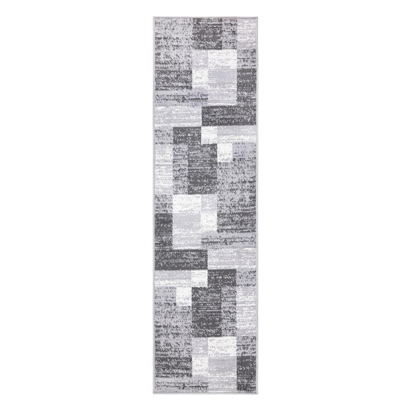 World Rug Gallery Gray 2 ft. x 7 ft. Modern Geometric Boxes Gray Runner Area Rug 2072GRAY2X7