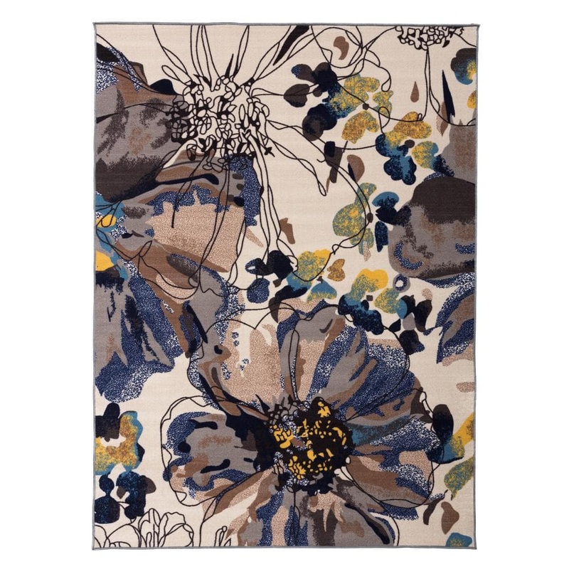 World Rug Gallery Modern Bright Flowers Non-Slip (Non-Skid) Cream 6 ft. 6 in. x 9 ft. Area Rug 503Cream6x9
