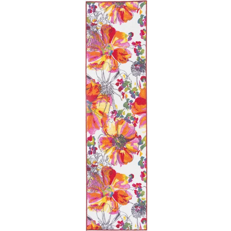 World Rug Gallery Modern Bright Flowers Non-Slip (Non-Skid) Multi 24 in. x 120 in. Runner Rug 503Multi2x10