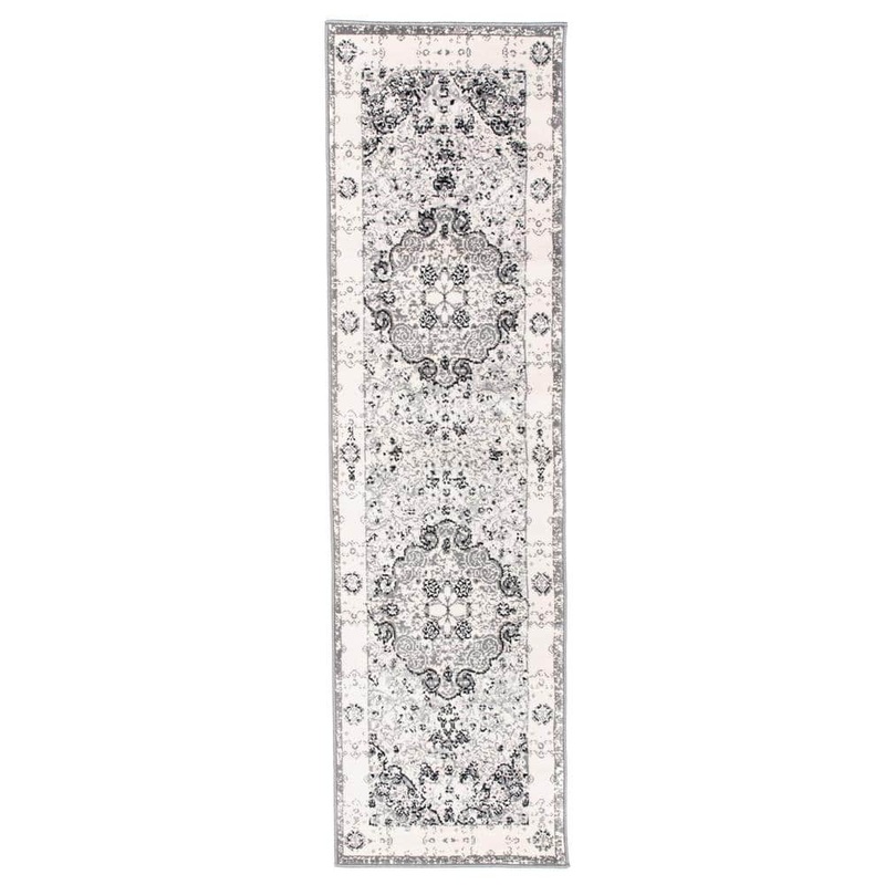 World Rug Gallery Traditional Distressed Medallion Runner Rug 2′ x 7′ Gray Mon830Gray2x7