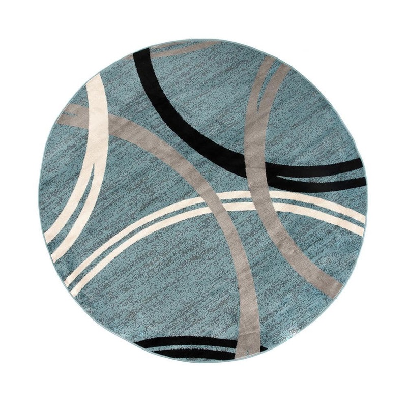 WRG Blue Modern Abstract Circles Design 6 ft. 6 in. Round Area Rug 377Blue6Rnd