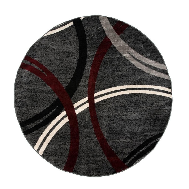 WRG Red Modern Abstract Circles Design 6 ft. 6 in. Round Area Rug 377Red6Rnd