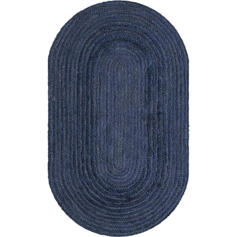 Unique Loom Braided Jute Dhaka Navy Blue 3′ 3 x 5′ 1 Area Rug 3153094