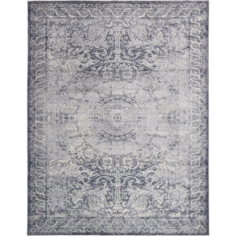 Unique Loom Chateau Collection Area Rug – Grant (7 ft. 10 in. x 10 ft. Rectangle Dark Blue/Gray) 3136033