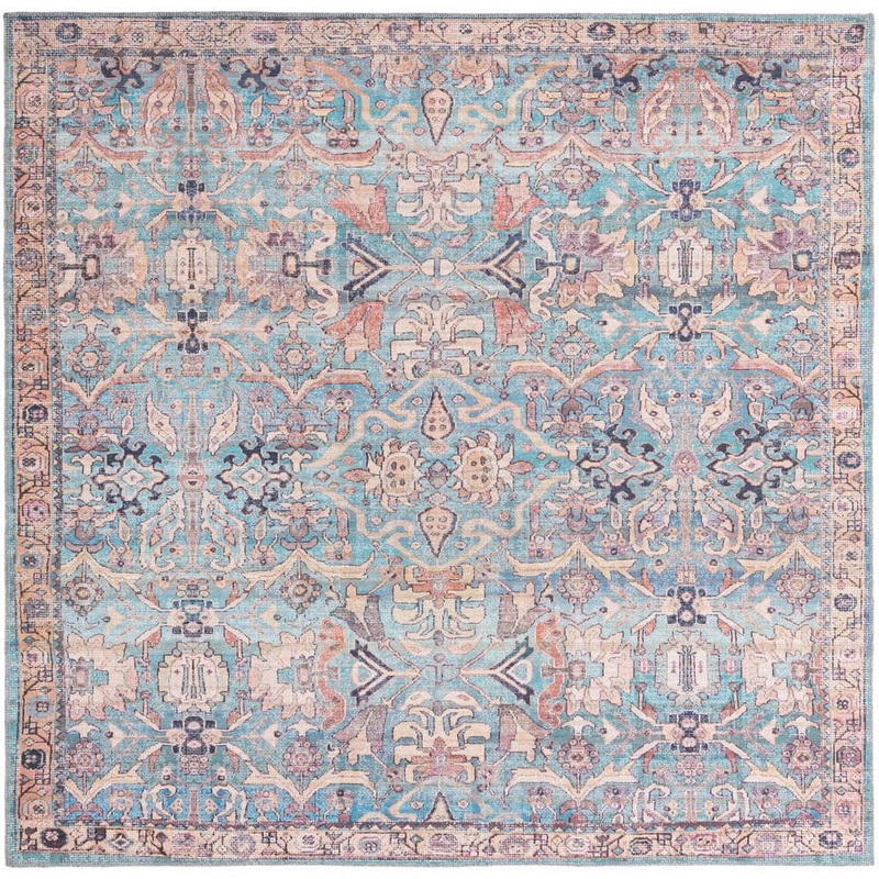 Unique Loom Nostalgia Katie Blue 8 ft. Square Machine Washable Area Rug 3177847