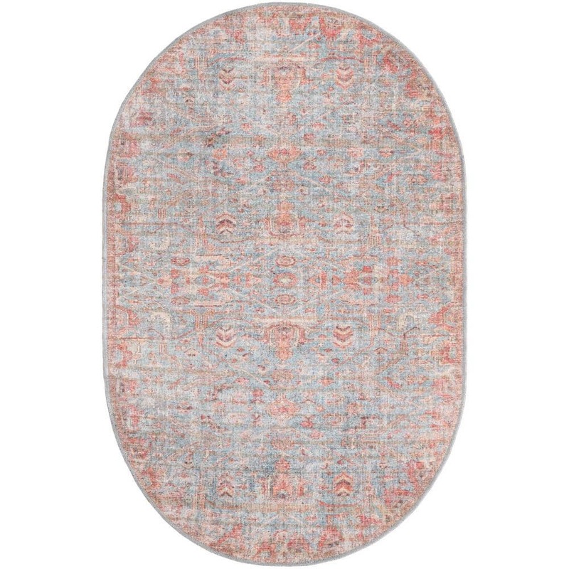 Unique Loom Nostalgia Olivia Antique Blue 4 ft. x 6 ft. Oval Machine Washable Area Rug 3177764