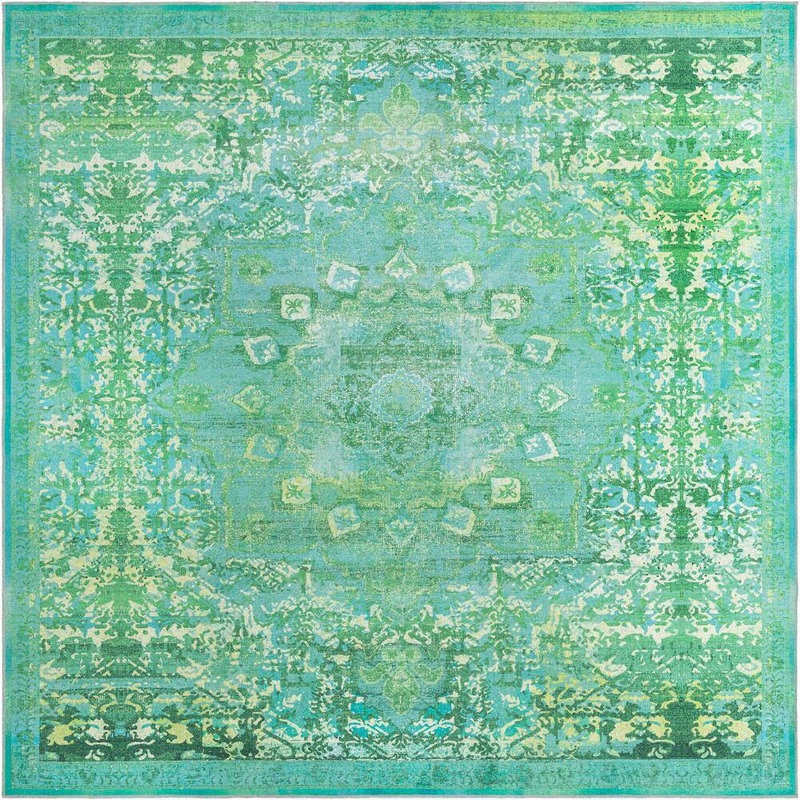Unique Loom Renaissance Roma Spring Green 10 ft. Square Machine Washable Area Rug 3166856
