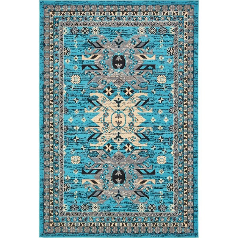 Unique Loom Taftan Oasis Turquoise 6′ 0 x 9′ 0 Area Rug 3134455